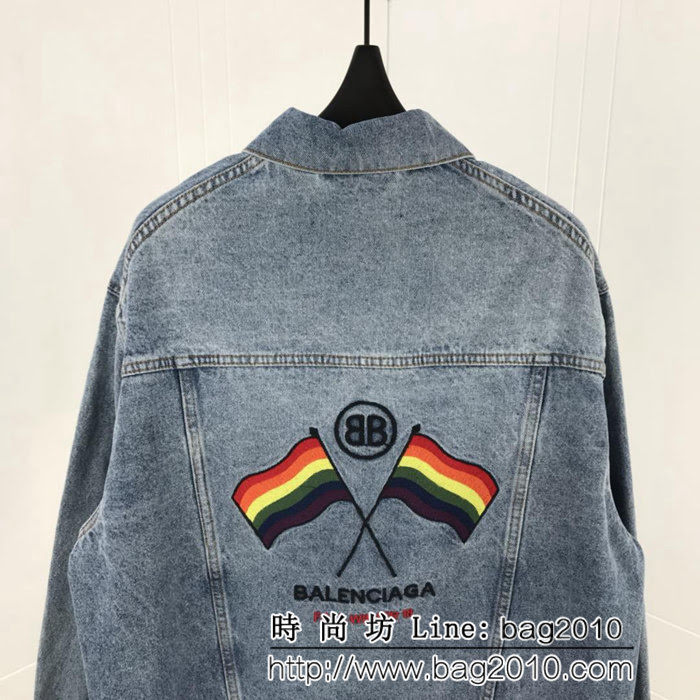 BALENCIAGA巴黎世家 18FW新款 後背彩虹旗子 藍色牛仔外套 男女同款 ydi1612